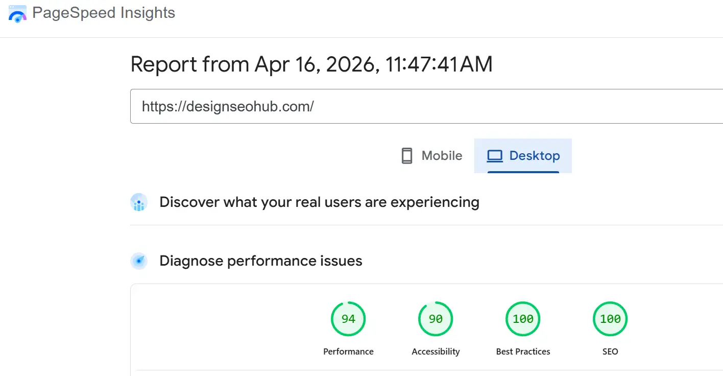 Google Page Speed Insights Desktop