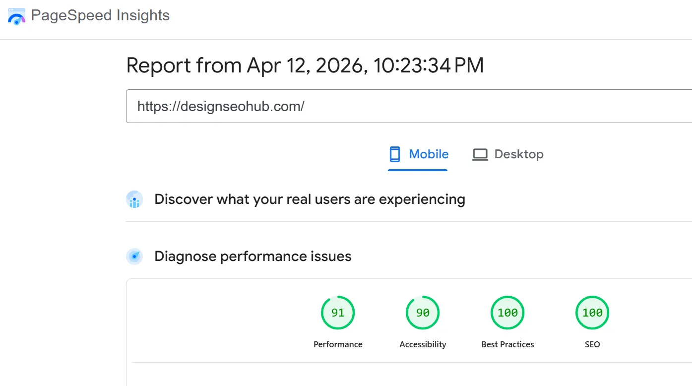 Google Speed Insigts Mobile